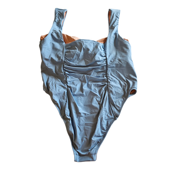 J Crew Ruched Squareneck One Piece Swimsuit Blue Mist Plus 22 Swim Beach Pool - Picture 4 of 8